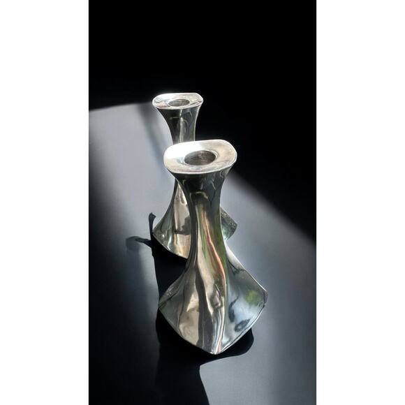 New -Pair Of Lenox Candlestick Silver Tone 8” IN Aero Candle Holder Twisted - Picture 5 of 10